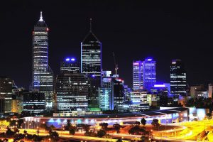 A panoramic night view of the City of Perth from the Kings park